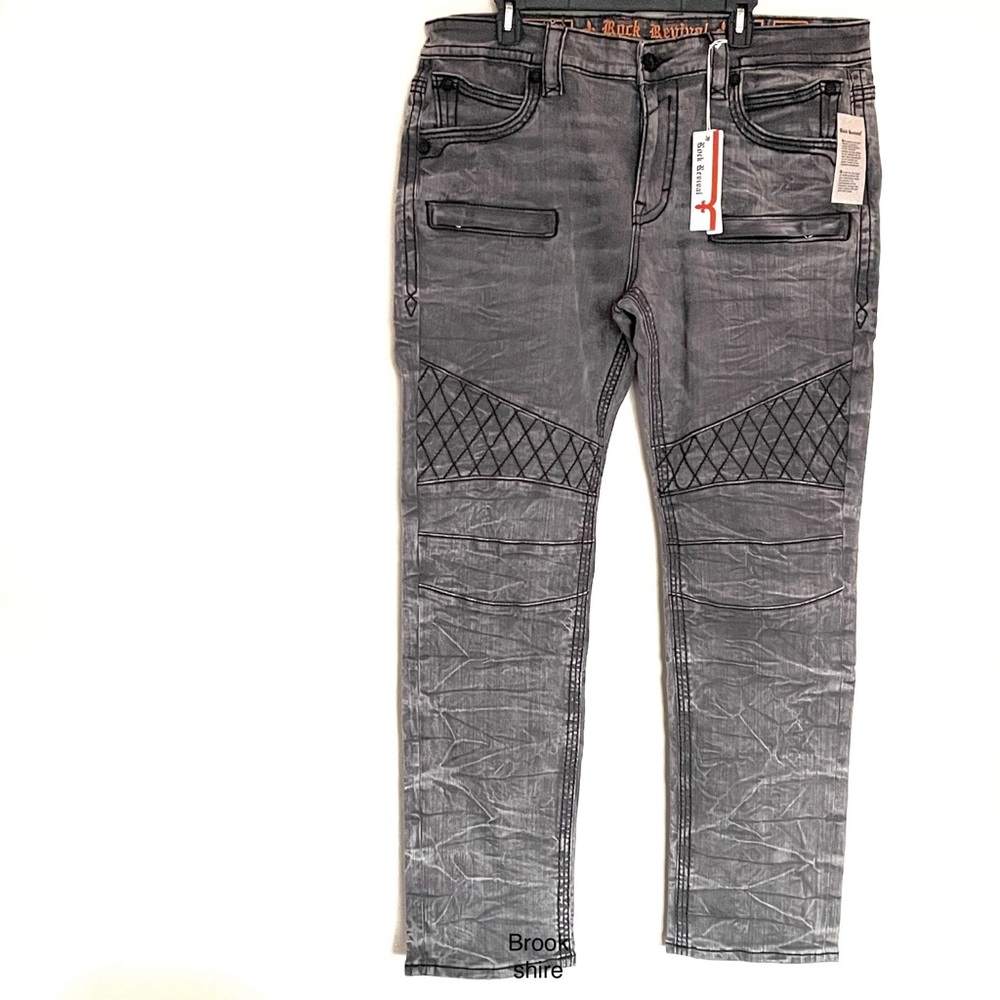 Rock Revival Jeans Mike Biker Tapered Leg Dark Gray Men’s Sizes 38 and 40